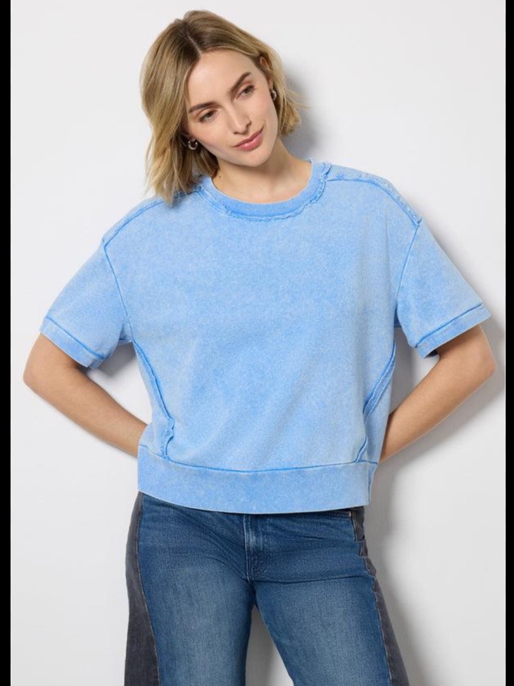 Size Small Evereve Light Blue Short Sleeve Pullover cotton blend